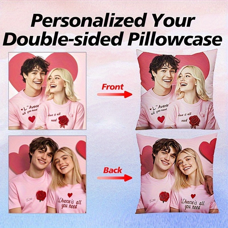 1pc Personalized Double-Sided Custom Photo Pillow Case - Zippered Closure, Machine Washable Polyester Pillowcase for Couples, Families, Pet Lovers - Custom Front & Back Prints - Ideal Gift for Home, Sofa, Bed, Car Decor - Birthday, Anniversary, Christmas