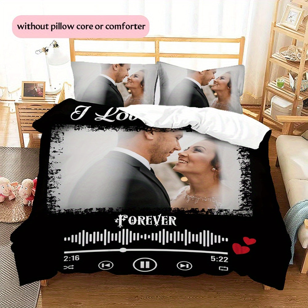 3D Picture Customization Customize Your Personalized Quilt Cover Couple Valentine'S Day Wedding Anniversary Hd Picture Custom Quilt Cover Bedroom Christmas Decoration Decoration Bedding Christmas Gift (1 * duvet cover+2 * pillowcase, without core) --qiao1