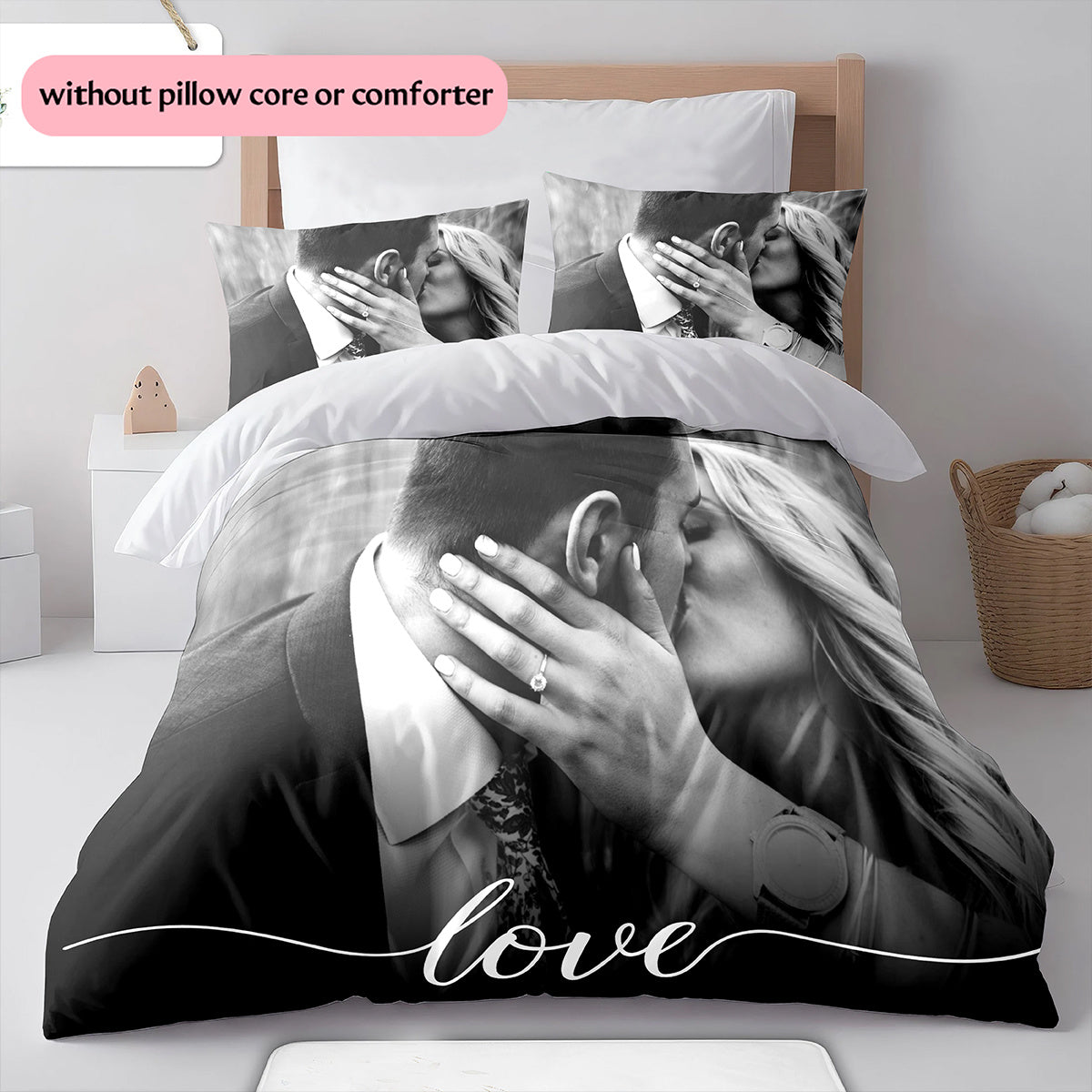 3D Picture Customization Customize Your Personalized Photo Quilt Cover Couple Valentine's Day Wedding Anniversary Quilt Cover Bedding Bedroom Christmas Decoration Christmas Gift (1 * duvet cover+2 * pillowcase, without core) --qiao1