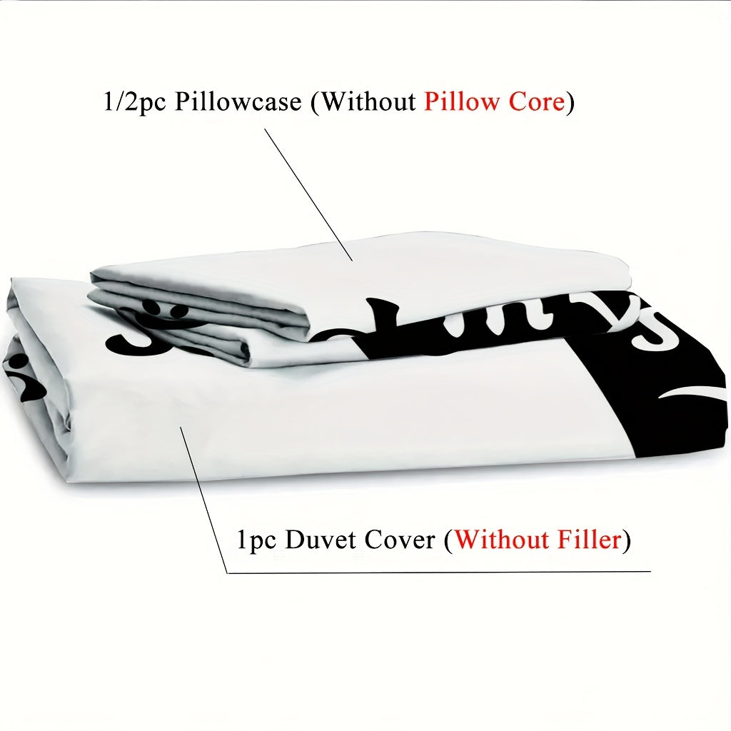 2/3pcs (1 Duvet Cover + 1/2 Pillowcase, Without Core) Cute Kitten Couple Style Lover Romantic Valentine's Day Print Soft Comfortable Bedding Set for Bedroom Dorm Room Family Gift