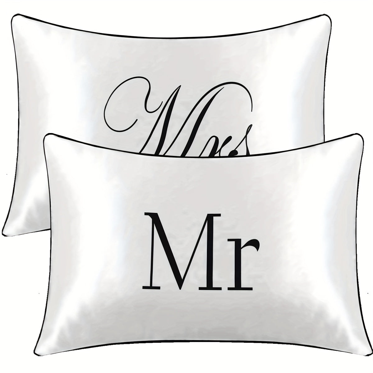 2pcs 100% Polyester Mr. And Mrs. Printed Bedroom Decorative Satin Pillowcases Available For All Seasons