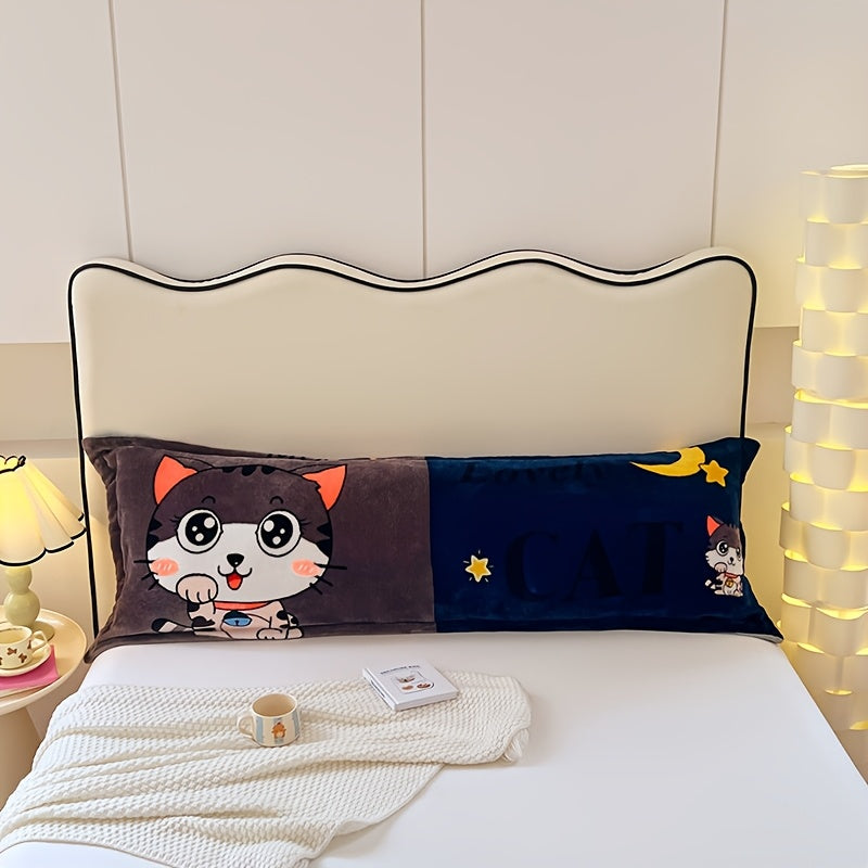 Cartoon Dog Print Plush Pillowcase | Soft Flannel Polyester | Zippered Closure | Machine Washable | All-Season Comfort | Ideal for Couples' Bedroom Decor