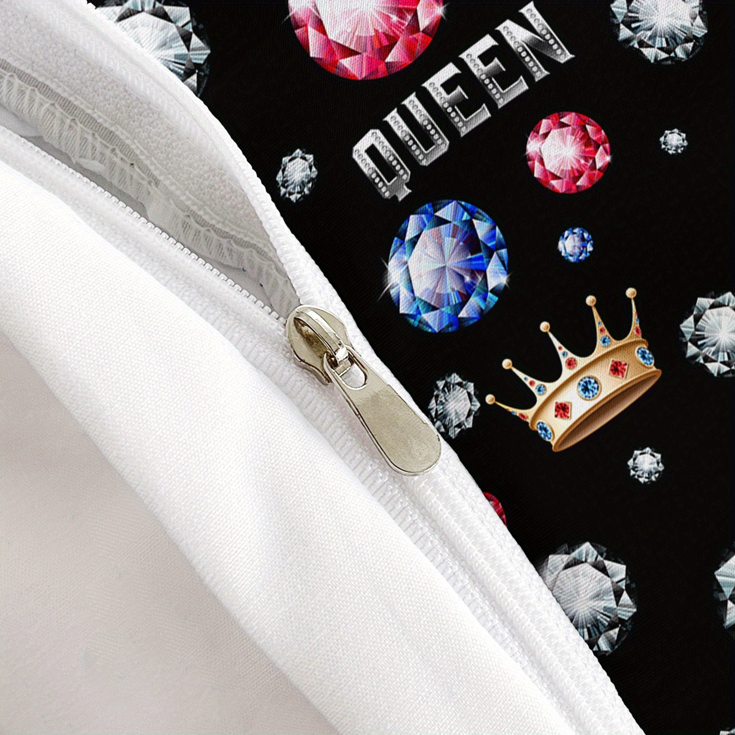 3pcs King Queen Crowns and Diamonds 3D Digital Printed Duvet Cover Set Romantic Couple Bedding Set for Four Season Queen Size Black Bedding for Bedroom or Guest Room Decor Polyester Comforter Cover Gift 1 Quilt Cover+2 Pillowcases