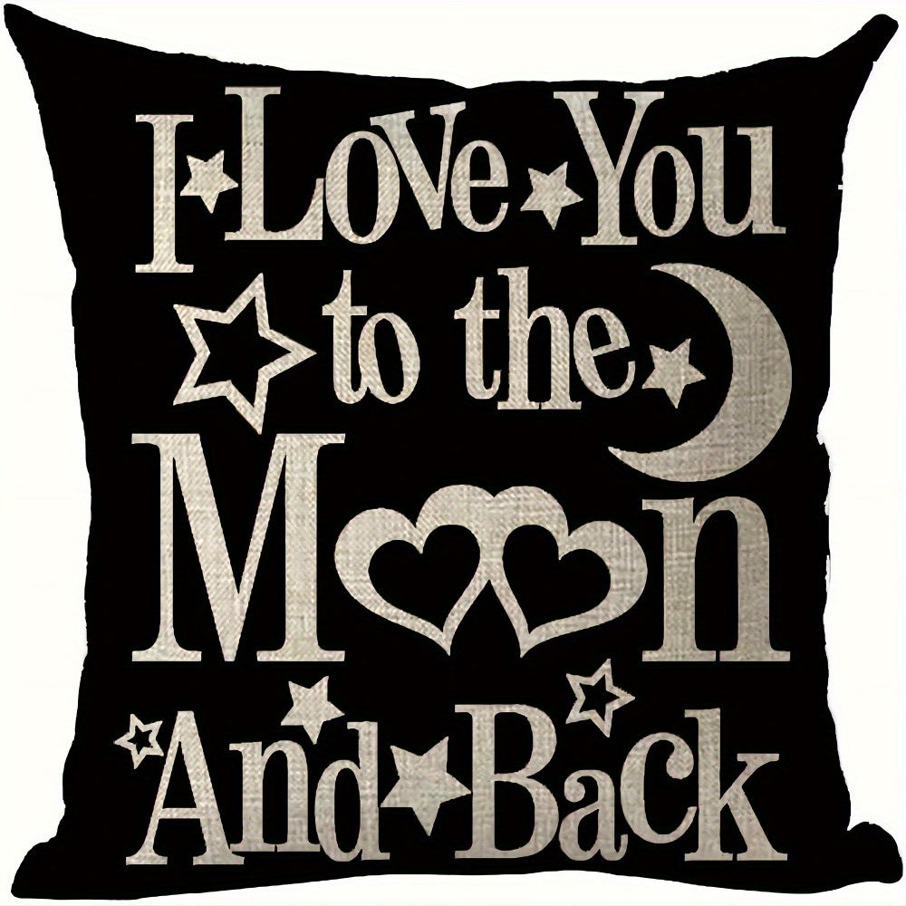 1pc Romantic "I Love You to the Moon and Back" Plush Pillowcase - Black & White Retro Heart & Star Design with Cursive Lettering, Zipper Closure, Soft Plush Texture - Valentine's Day Couples Gift, Wedding & Anniversary Decorative Cushion Cover for Bed,