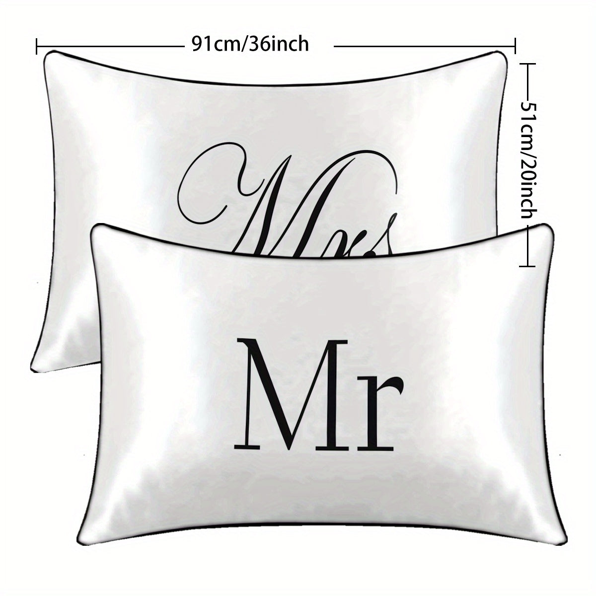 2pcs Mr & Mrs Print Satin Pillowcases - Elegant Script Design, 100% Polyester, Envelope Closure, All-Season Luxury Bedding for Couples, Machine Washable, Bedding Accessories, Sophisticated Design, Smooth Texture