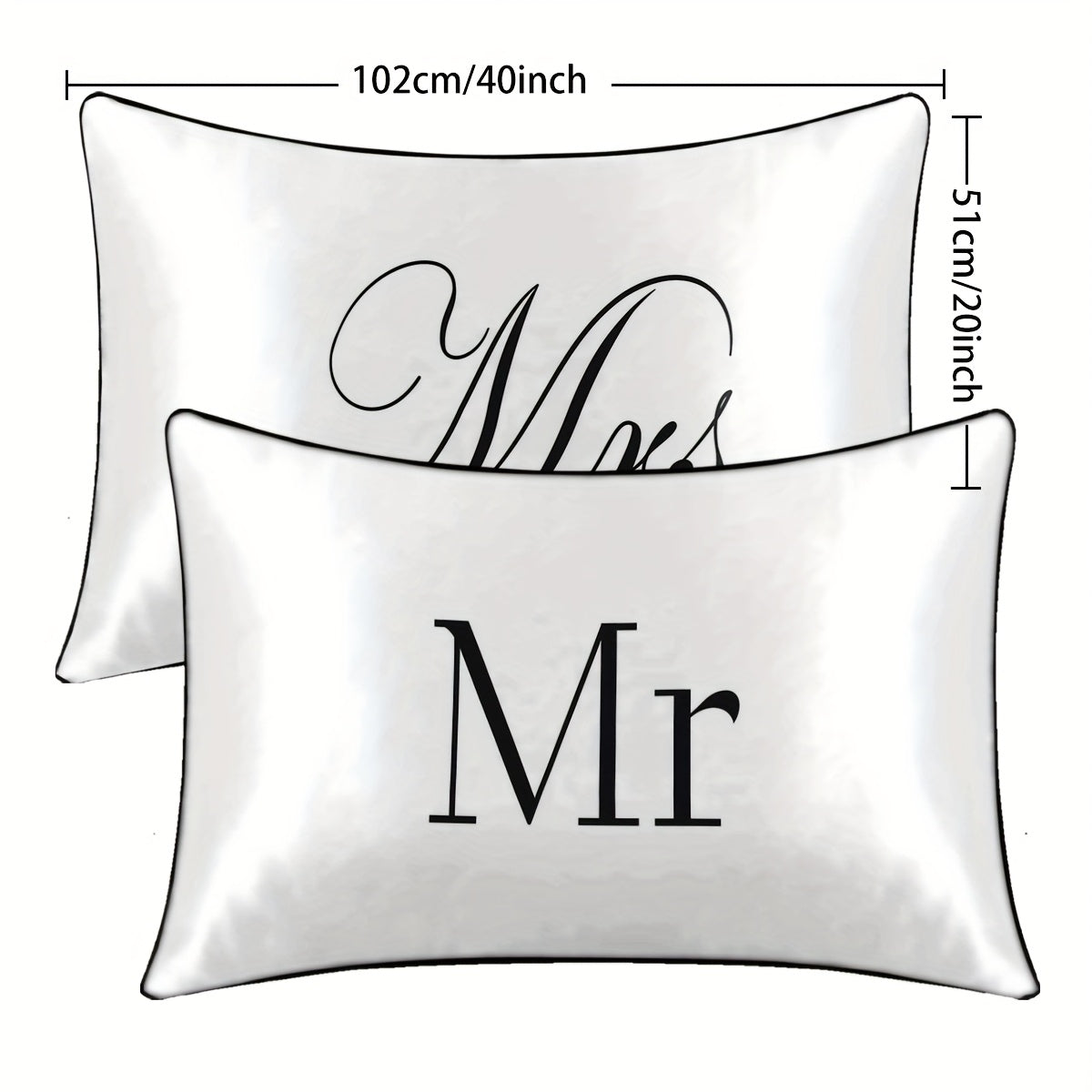 2pcs 100% Polyester Mr. And Mrs. Printed Bedroom Decorative Satin Pillowcases Available For All Seasons