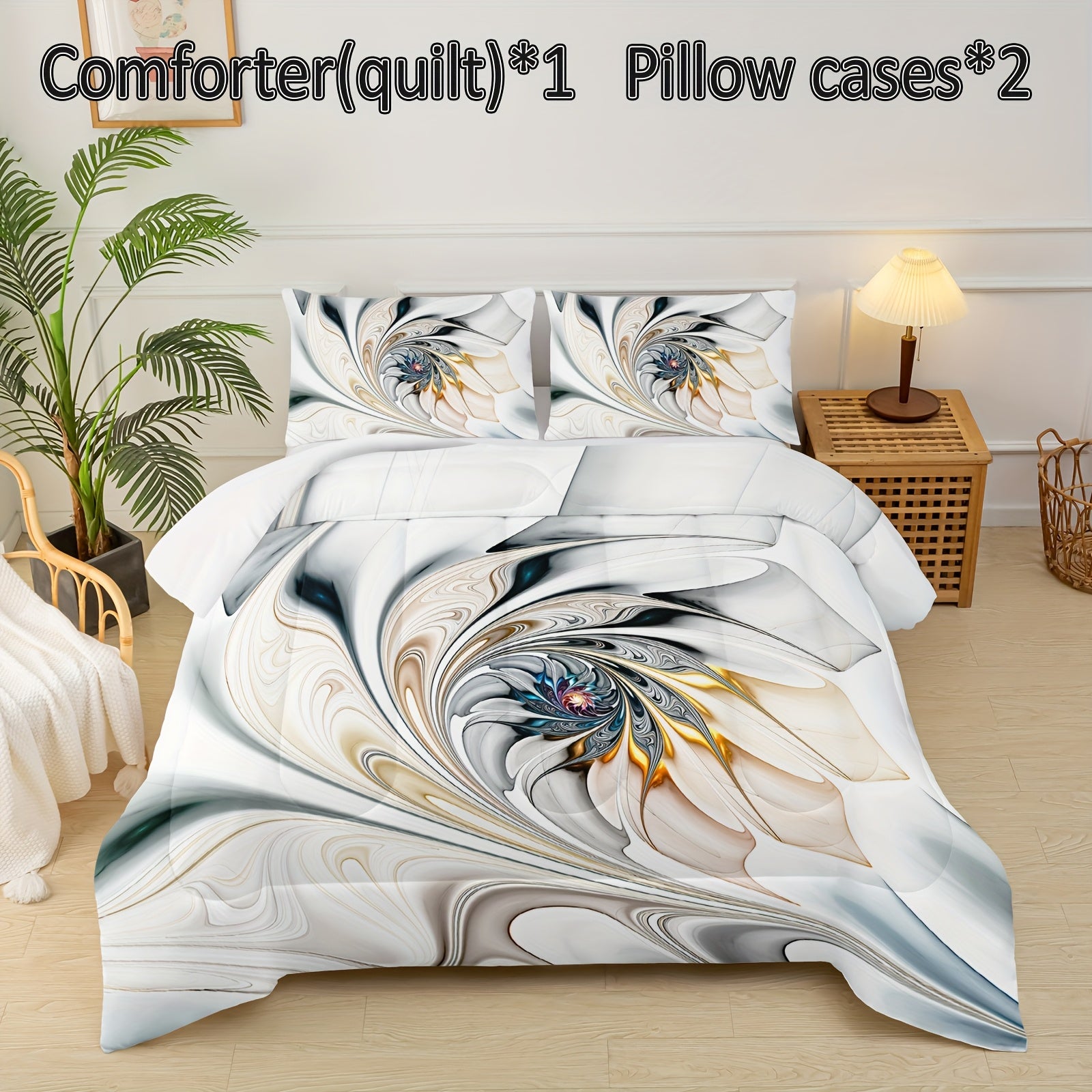 3-pcs Couple Comforter Set, Sun And Moon Themed Printed Bedding, Creative Design Queen And King Comforter Set For Adults Elegant And Comfortable Down Comforter Set (1*Comforter + 2*Pillowcase, Without Core)