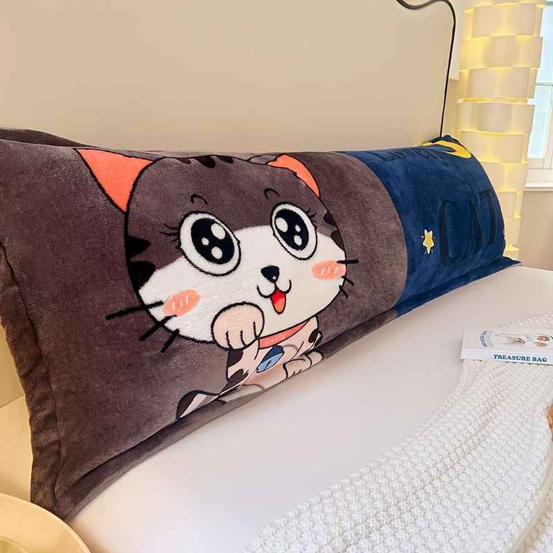 Cartoon Dog Print Plush Pillowcase | Soft Flannel Polyester | Zippered Closure | Machine Washable | All-Season Comfort | Ideal for Couples' Bedroom Decor