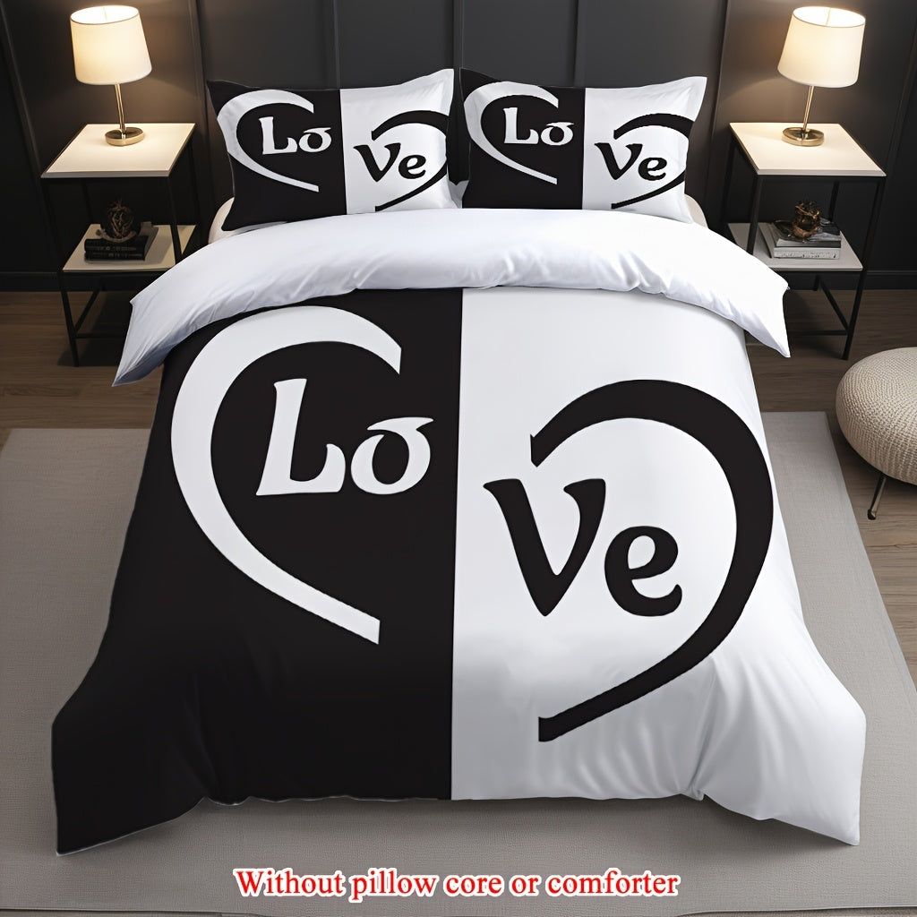 2/3pcs (1 Duvet Cover + 1/2 Pillowcase, Without Core) Love Romantic Valentine'S Day Couple Gifts Print Soft Comfortable Bedding Set for Bedroom Dorm Room Family Gift