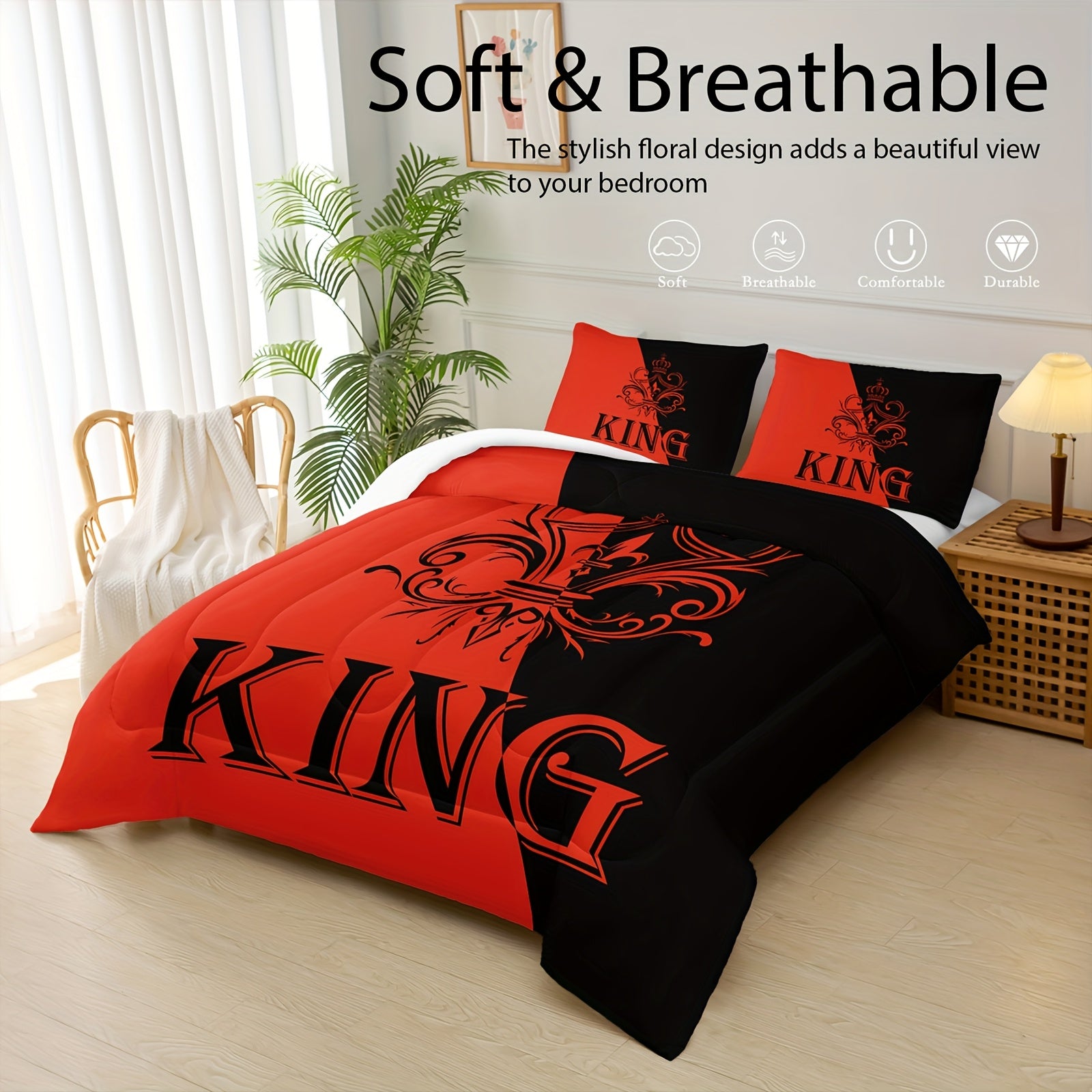 3pcs Set Valentine's Day Love Comforter Set, Red And White Bedding Set (1 Bed Comforter + 2 Pillow Cases), Four Seasons Comforter, Soft Comfortable And Breathable Printed Bedding for Home Dorm Decoration