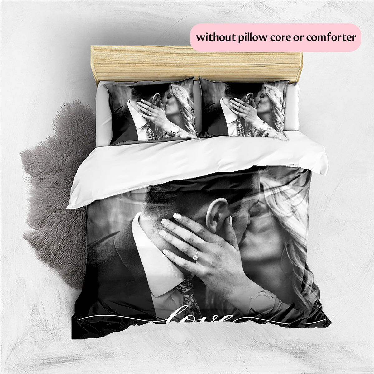 3D Picture Customization Customize Your Personalized Photo Quilt Cover Couple Valentine's Day Wedding Anniversary Quilt Cover Bedding Bedroom Christmas Decoration Christmas Gift (1 * duvet cover+2 * pillowcase, without core) --qiao1