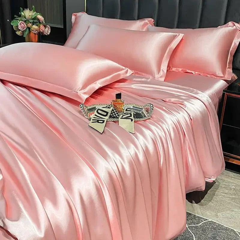 Bedding Set with Duvet Cover Bed Sheet Pillowcase Luxury Couple Single Double Summer 1/2 People Solid Bedsheet