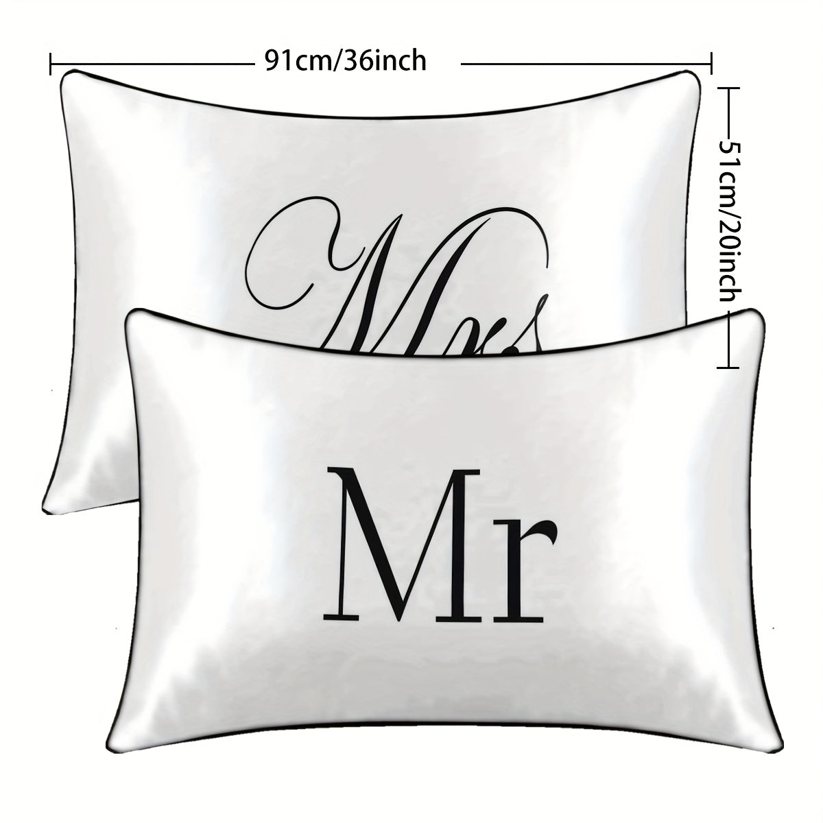 2pcs 100% Polyester Mr. And Mrs. Printed Bedroom Decorative Satin Pillowcases Available For All Seasons