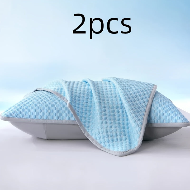 2pcs Cool-Touch Bean Pillowcases - Soft Breathable 100% Polyester, Light Blue & Beige Elegant Pattern, Zipper Closure, Machine Washable for Summer Comfort, Bedding Accessories, Decorative Pillow Covers, Smooth Texture Fabric