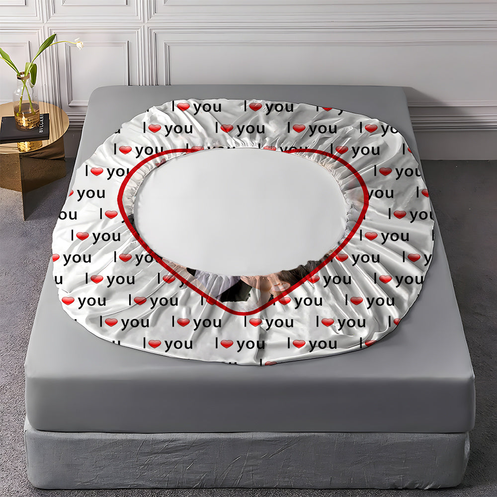 Custom 3pcs I Love You Personalized Printed Bedding Set, Couple Fitted Sheet Set - 1*Fitted Sheet + 2*Pillowcases, Coreless Elegant Design, Soft & Breathable Light Beige-Friendly Bed Linens in Multiple Sizes, Perfect Home Decor with Comfortable Mattress