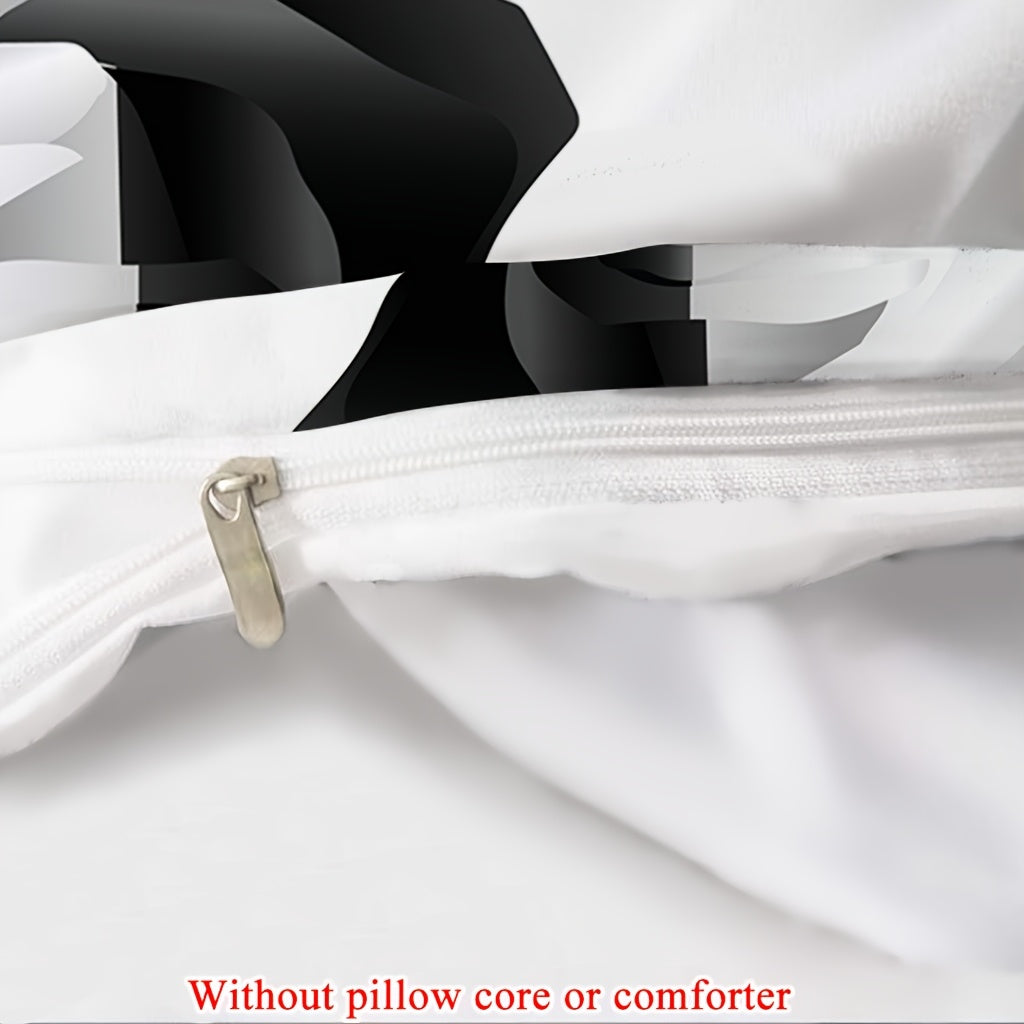 2/3pcs (1 Duvet Cover + 1/2 Pillowcase, Without Core) Black and White Background Rose Flowers Romantic Valentine's Day Lover Couple 3D Print Soft Comfortable Bedding Set for Bedroom Dorm Room Family Gift