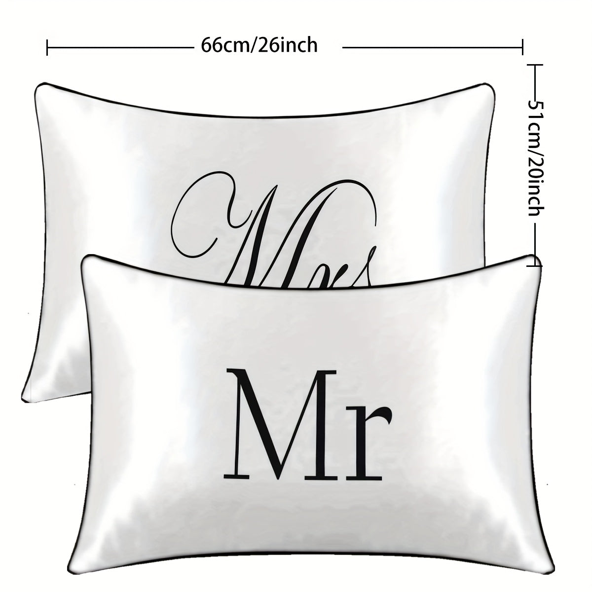 2pcs 100% Polyester Mr. And Mrs. Printed Bedroom Decorative Satin Pillowcases Available For All Seasons