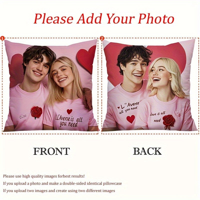 1pc Personalized Double-Sided Custom Photo Pillow Case - Zippered Closure, Machine Washable Polyester Pillowcase for Couples, Families, Pet Lovers - Custom Front & Back Prints - Ideal Gift for Home, Sofa, Bed, Car Decor - Birthday, Anniversary, Christmas