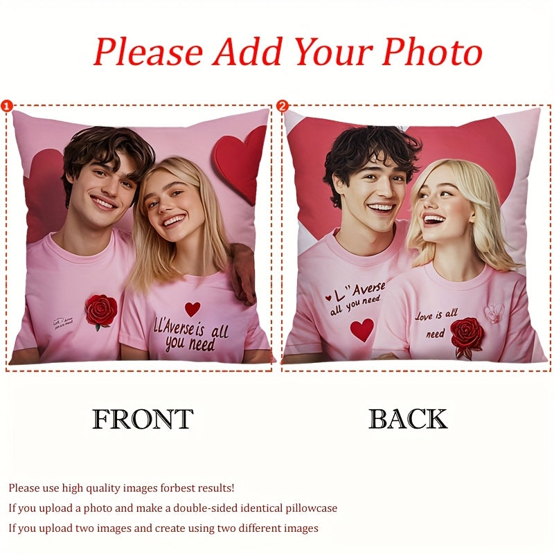 1pc Custom Double-Sided Print Pillowcase with Zipper - Unique Holiday Photo Gift for Family and Friends, Polyester, Machine Washable, Perfect for Sofa, Bed, and Car Decor, Unique Gift Idea|Personalized Pillowcase|Zippered Pillowcase, Decorative Pillows