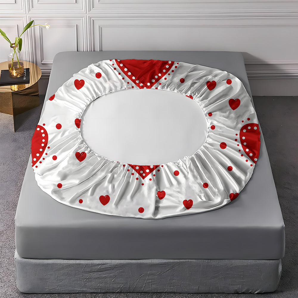 3pcs Valentine'S Day Bedding Set - Red Hearts on White Fitted Sheet & Pillowcases, Soft Mattress Protector with Deep Pocket (Fits Up to 11.42inch), Machine Washable All-Season Sheets for Couples, Hotels, Dorms - Coreless Design, Dorm Essentials, Romantic