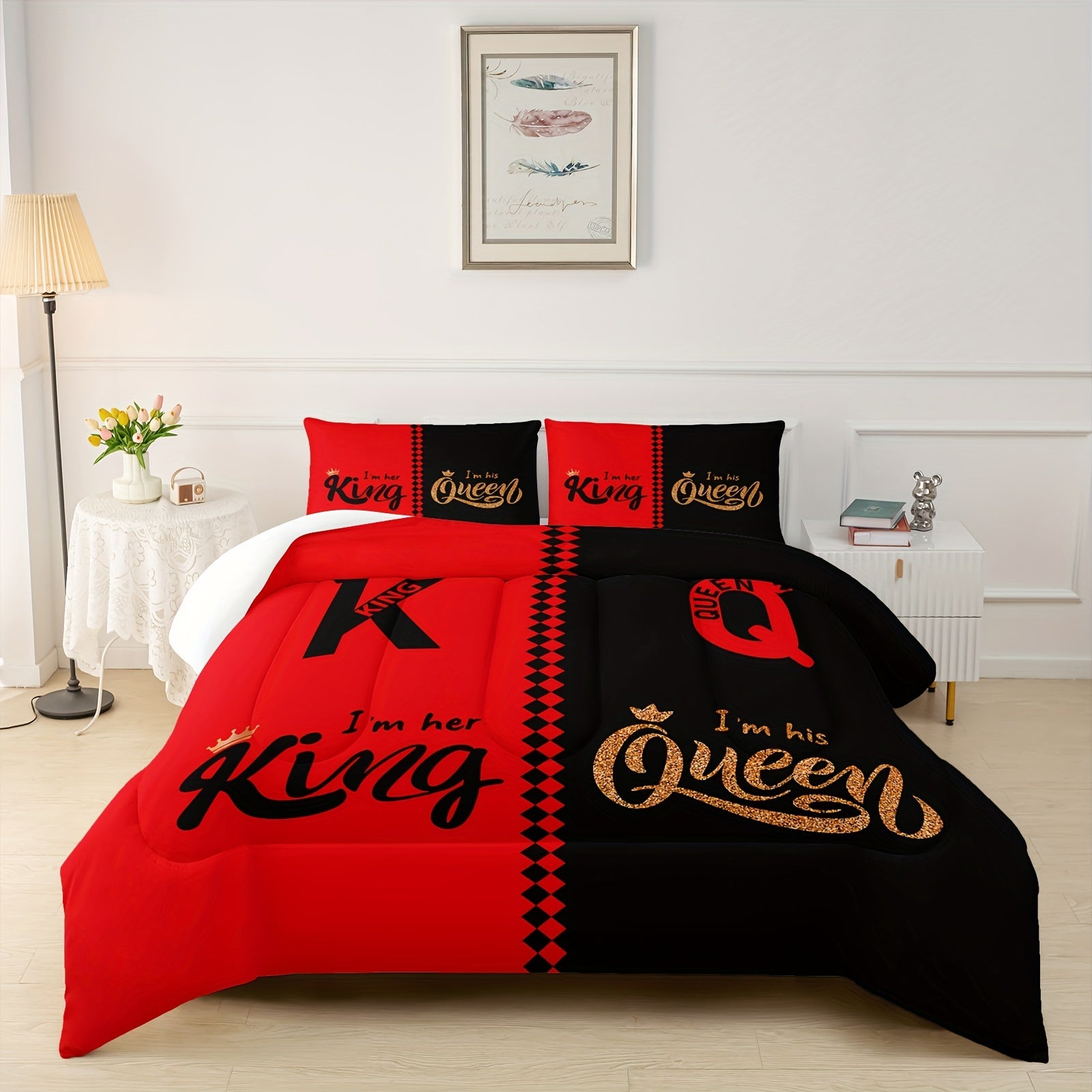 3-pcs Couple Comforter Set, Sun And Moon Themed Printed Bedding, Creative Design Queen And King Comforter Set For Adults Elegant And Comfortable Down Comforter Set (1*Comforter + 2*Pillowcase, Without Core)