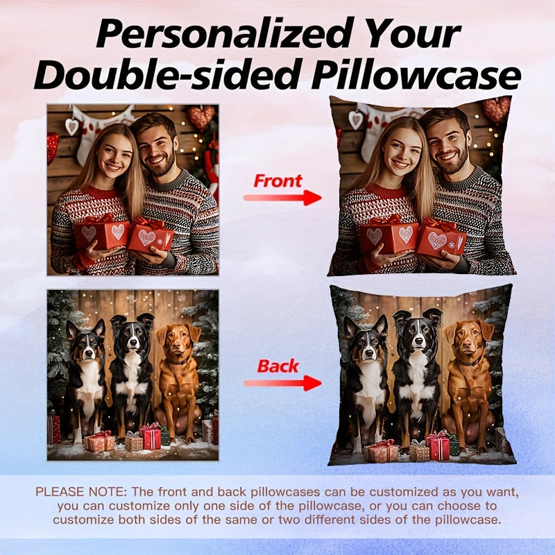 1pc Custom Double-Sided Print Pillowcase with Zipper - Unique Holiday Photo Gift for Family and Friends, Polyester, Machine Washable, Perfect for Sofa, Bed, and Car Decor, Unique Gift Idea|Personalized Pillowcase|Zippered Pillowcase, Decorative Pillows