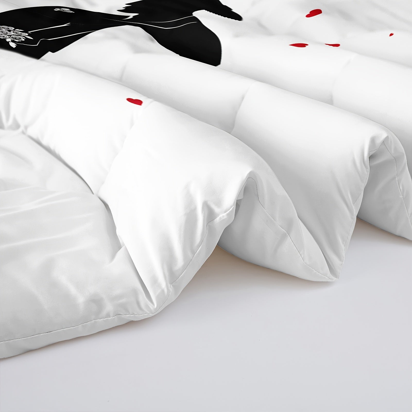 3pcs Set Valentine's Day Love Comforter Set, Red And White Bedding Set (1 Bed Comforter + 2 Pillow Cases), Four Seasons Comforter, Soft Comfortable And Breathable Printed Bedding for Home Dorm Decoration