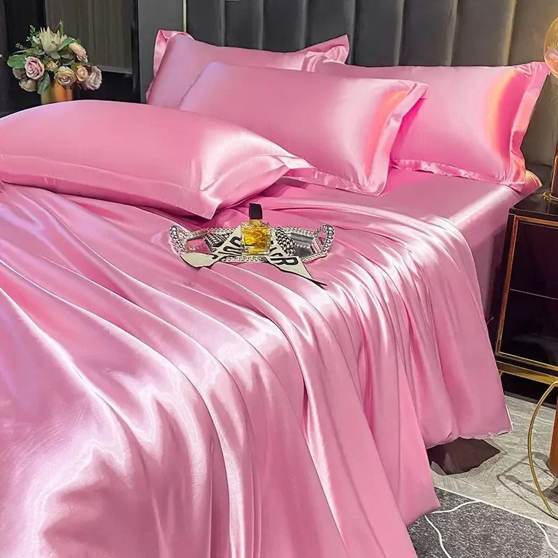 Bedding Set with Duvet Cover Bed Sheet Pillowcase Luxury Couple Single Double Summer 1/2 People Solid Bedsheet
