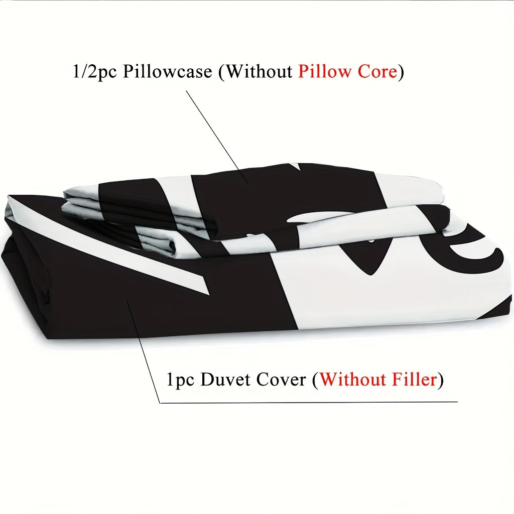 2/3pcs (1 Duvet Cover + 1/2 Pillowcase, Without Core) Love Romantic Valentine'S Day Couple Gifts Print Soft Comfortable Bedding Set for Bedroom Dorm Room Family Gift