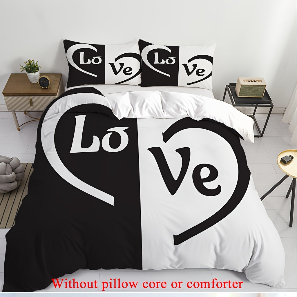 2/3pcs (1 Duvet Cover + 1/2 Pillowcase, Without Core) Love Romantic Valentine'S Day Couple Gifts Print Soft Comfortable Bedding Set for Bedroom Dorm Room Family Gift