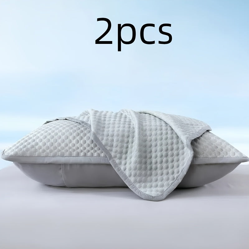 2pcs Cool-Touch Bean Pillowcases - Soft Breathable 100% Polyester, Light Blue & Beige Elegant Pattern, Zipper Closure, Machine Washable for Summer Comfort, Bedding Accessories, Decorative Pillow Covers, Smooth Texture Fabric