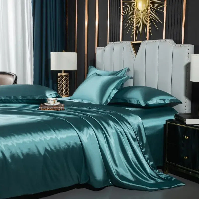 Bedding Set with Duvet Cover Bed Sheet Pillowcase Luxury Couple Single Double Summer 1/2 People Solid Bedsheet