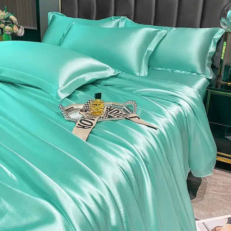 Bedding Set with Duvet Cover Bed Sheet Pillowcase Luxury Couple Single Double Summer 1/2 People Solid Bedsheet