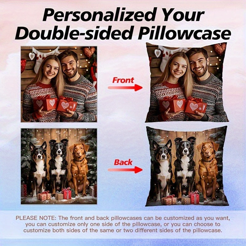 1pc Personalized Double-Sided Custom Photo Pillow Case - Zippered Closure, Machine Washable Polyester Pillowcase for Couples, Families, Pet Lovers - Custom Front & Back Prints - Ideal Gift for Home, Sofa, Bed, Car Decor - Birthday, Anniversary, Christmas