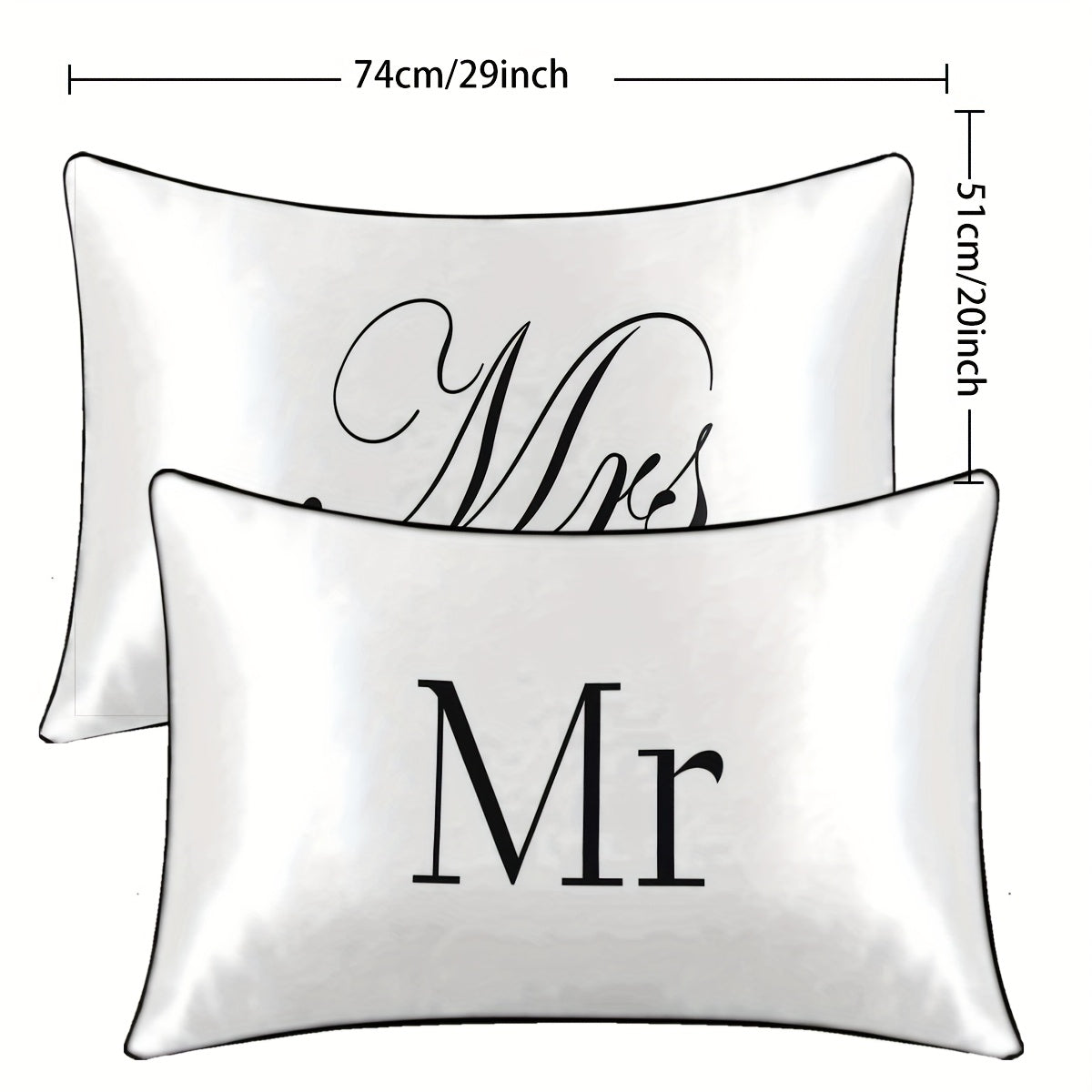 2pcs 100% Polyester Mr. And Mrs. Printed Bedroom Decorative Satin Pillowcases Available For All Seasons