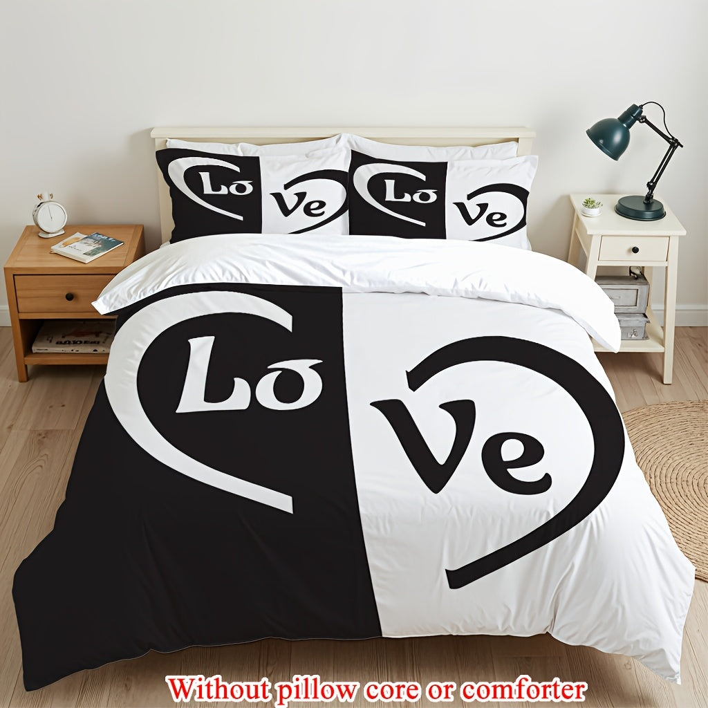 2/3pcs (1 Duvet Cover + 1/2 Pillowcase, Without Core) Love Romantic Valentine'S Day Couple Gifts Print Soft Comfortable Bedding Set for Bedroom Dorm Room Family Gift