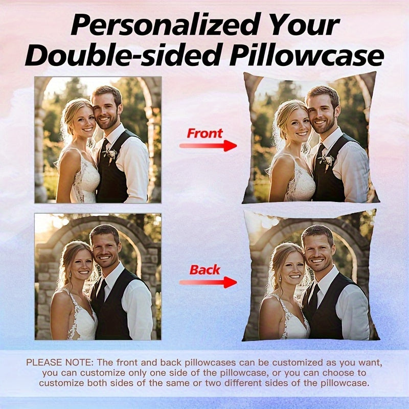 1pc Personalized Double-Sided Custom Photo Pillow Case - Zippered Closure, Machine Washable Polyester Pillowcase for Couples, Families, Pet Lovers - Custom Front & Back Prints - Ideal Gift for Home, Sofa, Bed, Car Decor - Birthday, Anniversary, Christmas