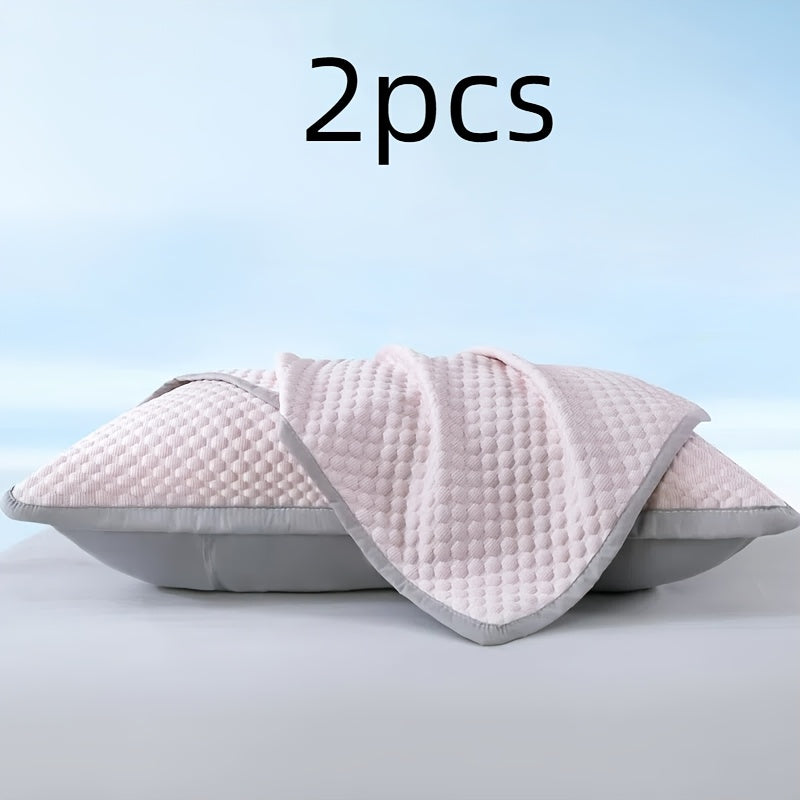 2pcs Cool-Touch Bean Pillowcases - Soft Breathable 100% Polyester, Light Blue & Beige Elegant Pattern, Zipper Closure, Machine Washable for Summer Comfort, Bedding Accessories, Decorative Pillow Covers, Smooth Texture Fabric