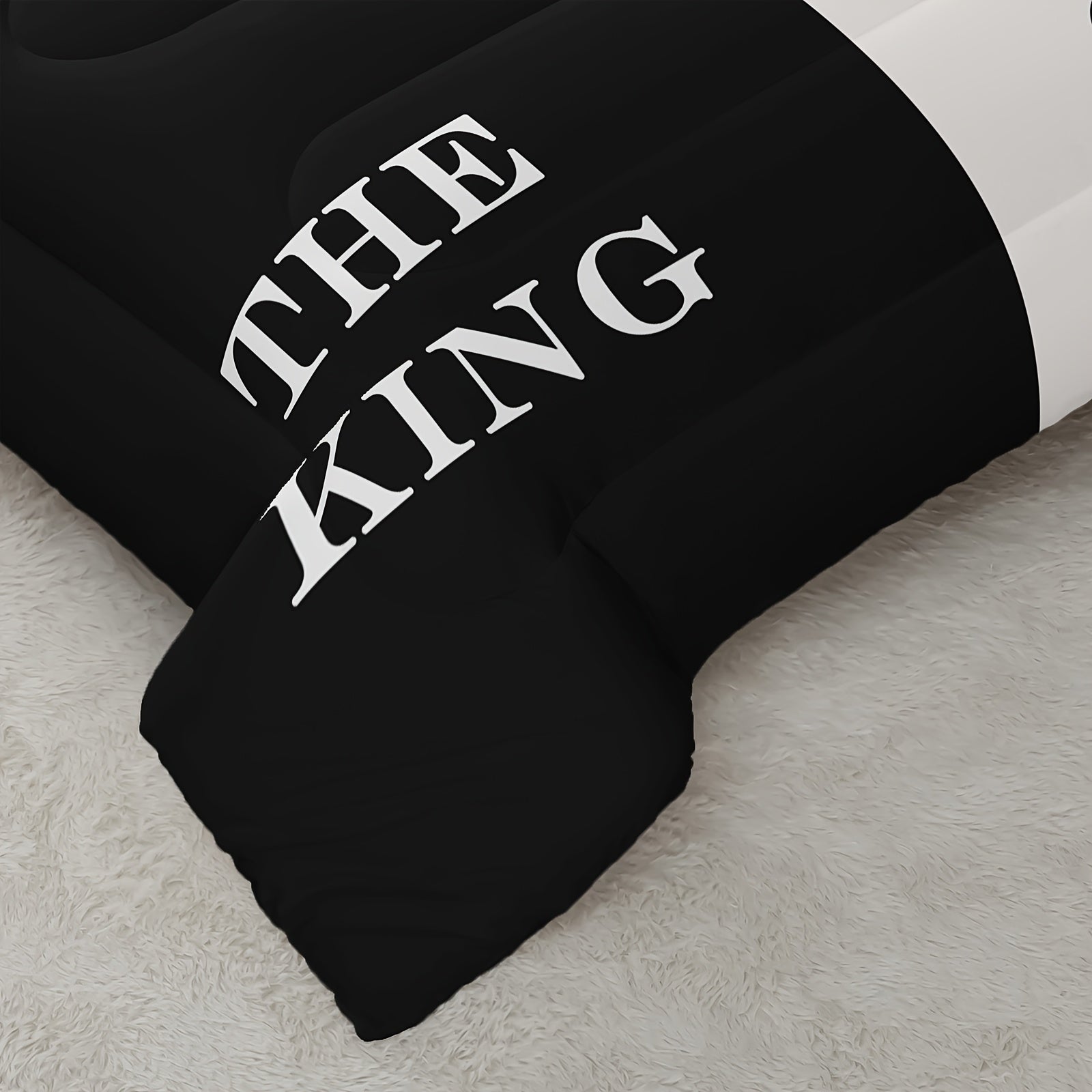 Black And White Love Pattern Comforter Set, Crown Print Bedding Sets, The King And Queen Soft Lightweight Bed Comforter Set Room Decoration, 1 Comforter Set 2 Pillowcases