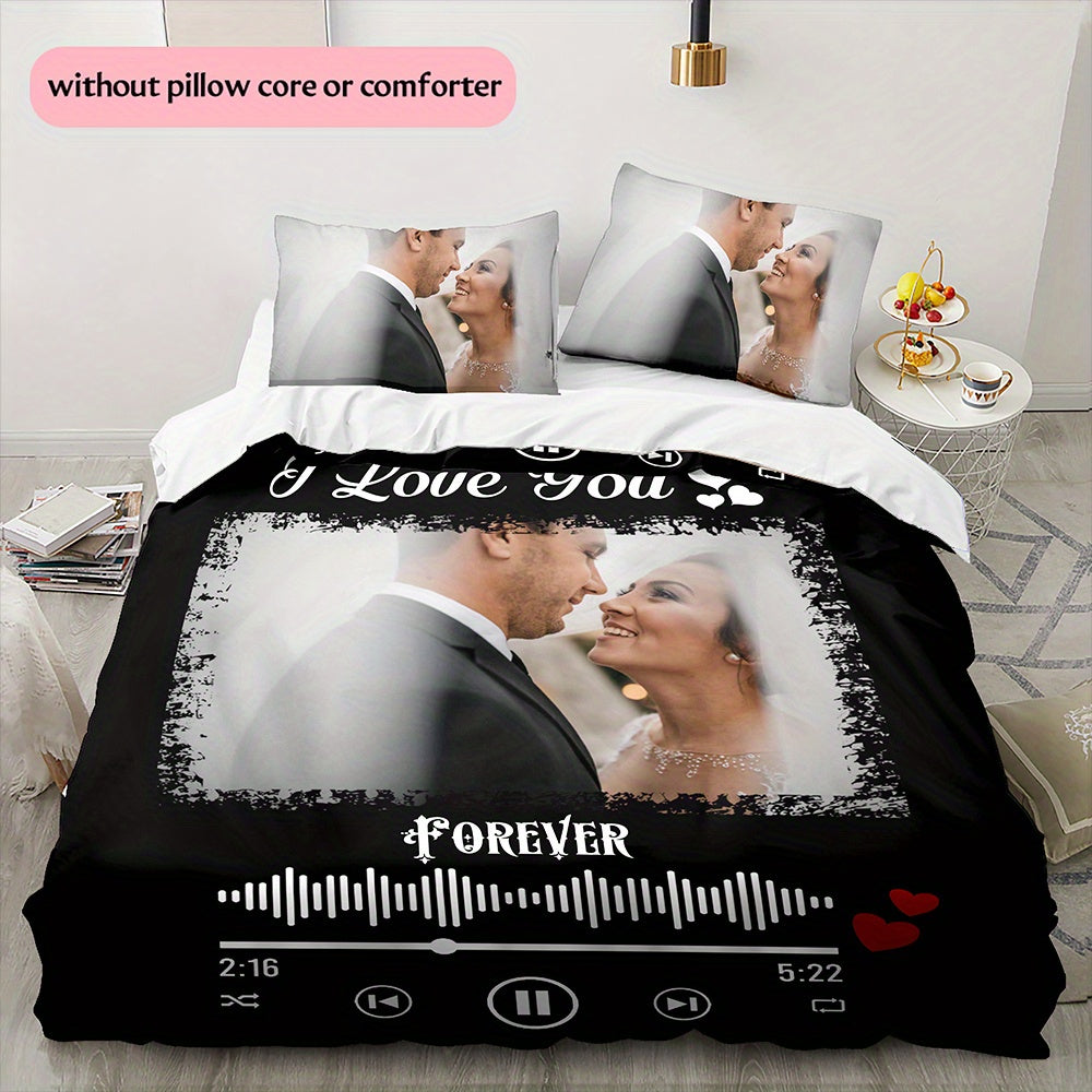 3D Picture Customization Customize Your Personalized Quilt Cover Couple Valentine'S Day Wedding Anniversary Hd Picture Custom Quilt Cover Bedroom Christmas Decoration Decoration Bedding Christmas Gift (1 * duvet cover+2 * pillowcase, without core) --qiao1