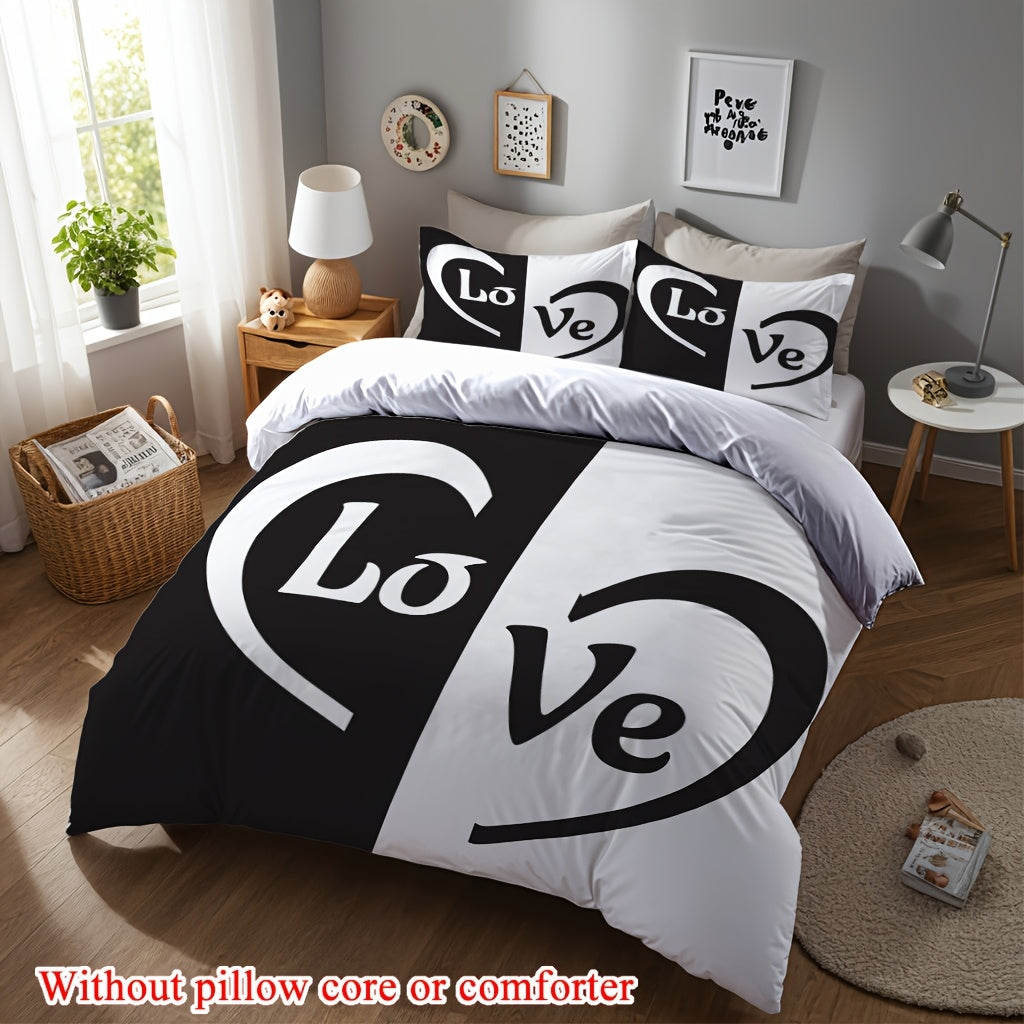 2/3pcs (1 Duvet Cover + 1/2 Pillowcase, Without Core) Love Romantic Valentine'S Day Couple Gifts Print Soft Comfortable Bedding Set for Bedroom Dorm Room Family Gift