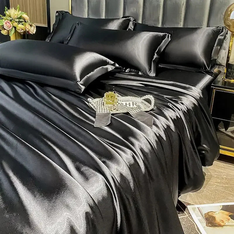 Bedding Set with Duvet Cover Bed Sheet Pillowcase Luxury Couple Single Double Summer 1/2 People Solid Bedsheet
