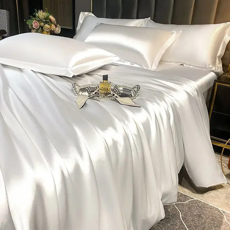Bedding Set with Duvet Cover Bed Sheet Pillowcase Luxury Couple Single Double Summer 1/2 People Solid Bedsheet