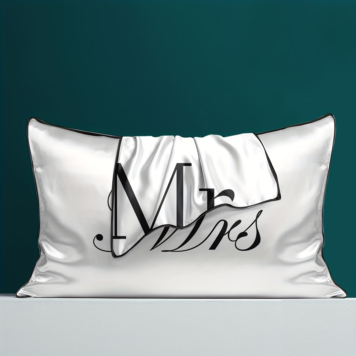 2pcs 100% Polyester Mr. And Mrs. Printed Bedroom Decorative Satin Pillowcases Available For All Seasons