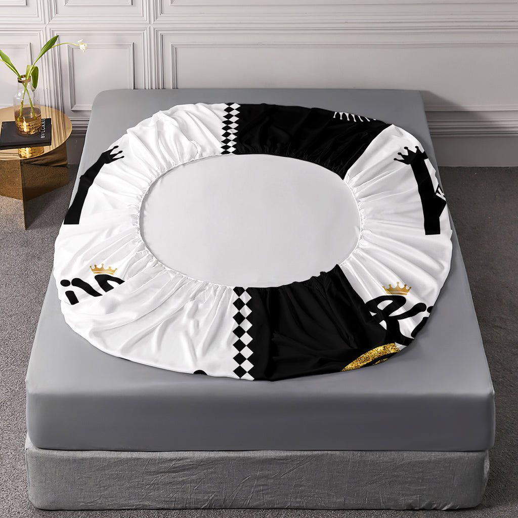 3pcs King Queen Fitted Sheets Black White Printed Bed Sheet Set for Bedroom Dormitory And Guest Decoration Couple Pattern Bedding Set1 Fitted Sheet + 2 Pillowcases Without Core