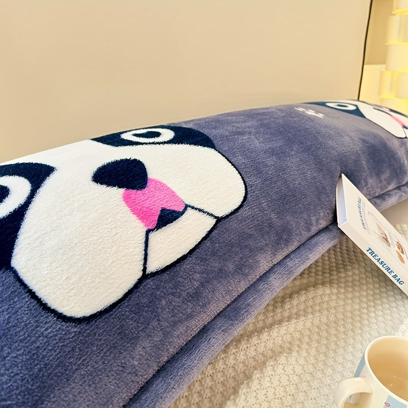 Cartoon Dog Print Plush Pillowcase | Soft Flannel Polyester | Zippered Closure | Machine Washable | All-Season Comfort | Ideal for Couples' Bedroom Decor