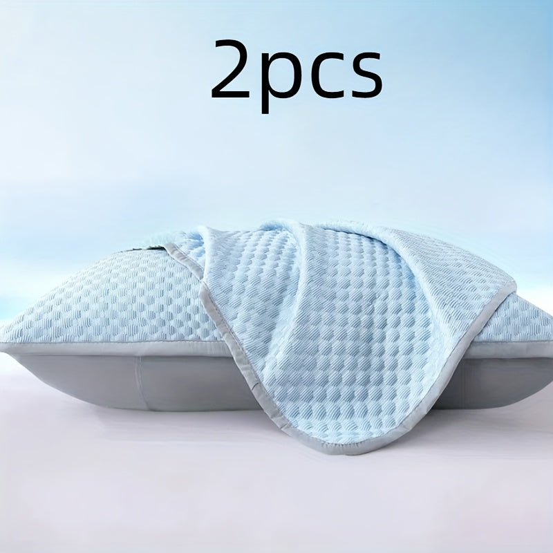2pcs Cool-Touch Bean Pillowcases - Soft Breathable 100% Polyester, Light Blue & Beige Elegant Pattern, Zipper Closure, Machine Washable for Summer Comfort, Bedding Accessories, Decorative Pillow Covers, Smooth Texture Fabric