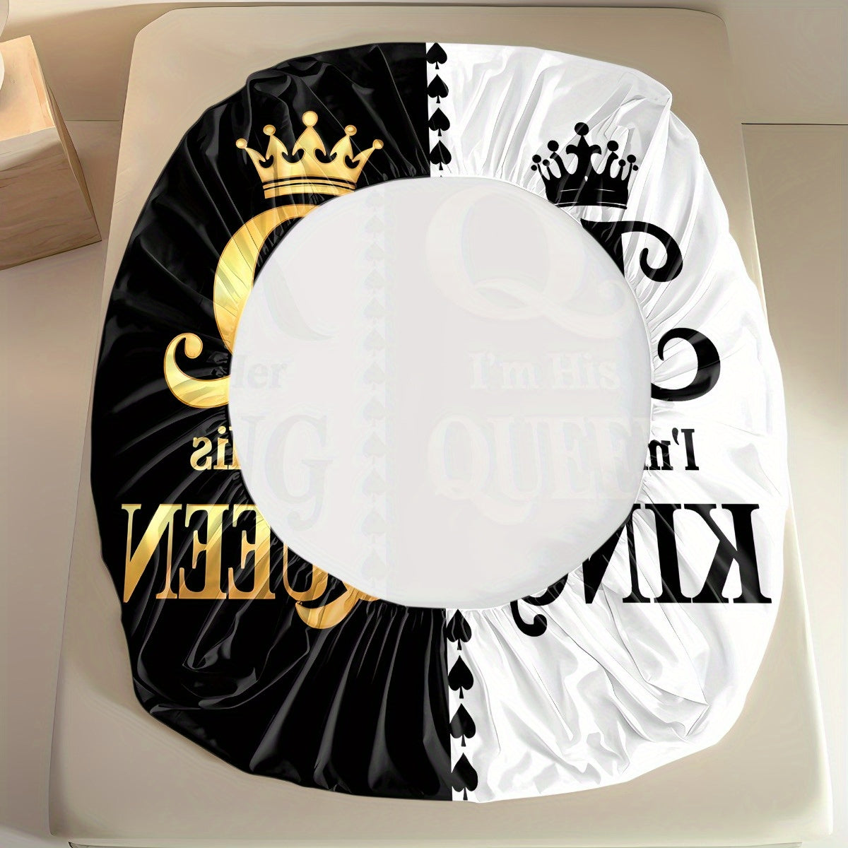 King & Queen Print Bedding Set 3pcs, Soft Cozy Non-Slip Lightweight Fitted Sheet with Elastic Corners And Matching Pillowcases, Fashion-Forwad Decorations for Dorm Bedroom Apartment Hotel, Idea for Christmas Birthday Gifts