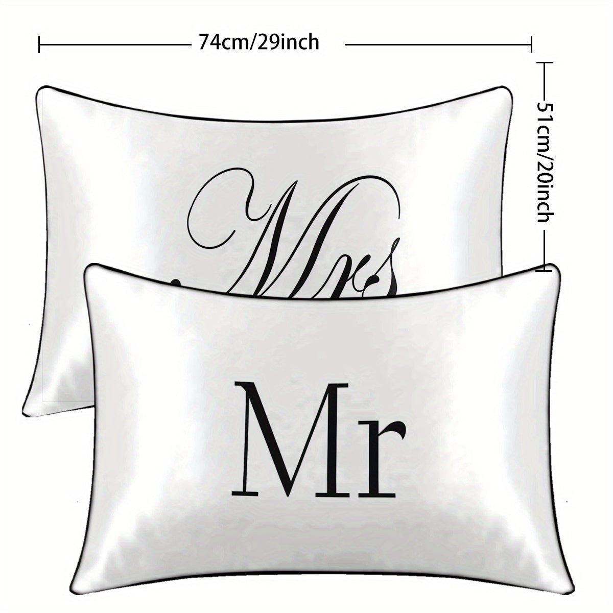 2pcs Mr & Mrs Print Satin Pillowcases - Elegant Script Design, 100% Polyester, Envelope Closure, All-Season Luxury Bedding for Couples, Machine Washable, Bedding Accessories, Sophisticated Design, Smooth Texture