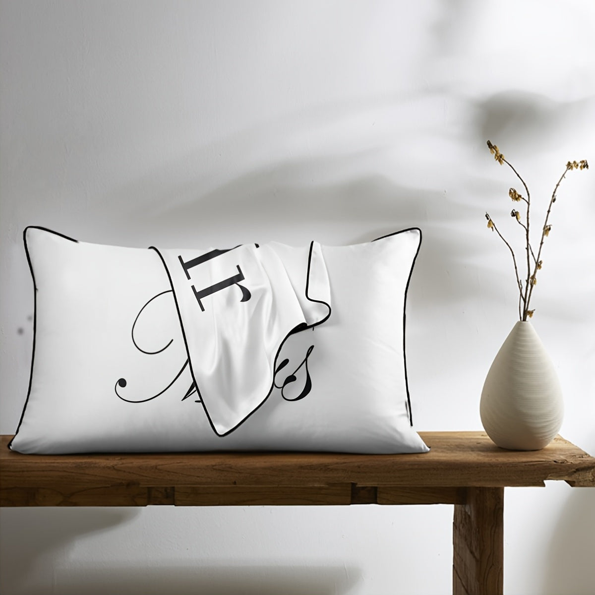 2pcs 100% Polyester Mr. And Mrs. Printed Bedroom Decorative Satin Pillowcases Available For All Seasons